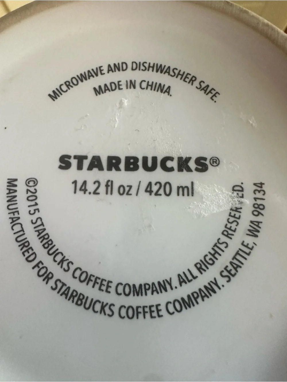White Ceramic Starbucks Gold Lettering/Graffiti 14 Oz Coffee Cup/Mug 2015 Preown